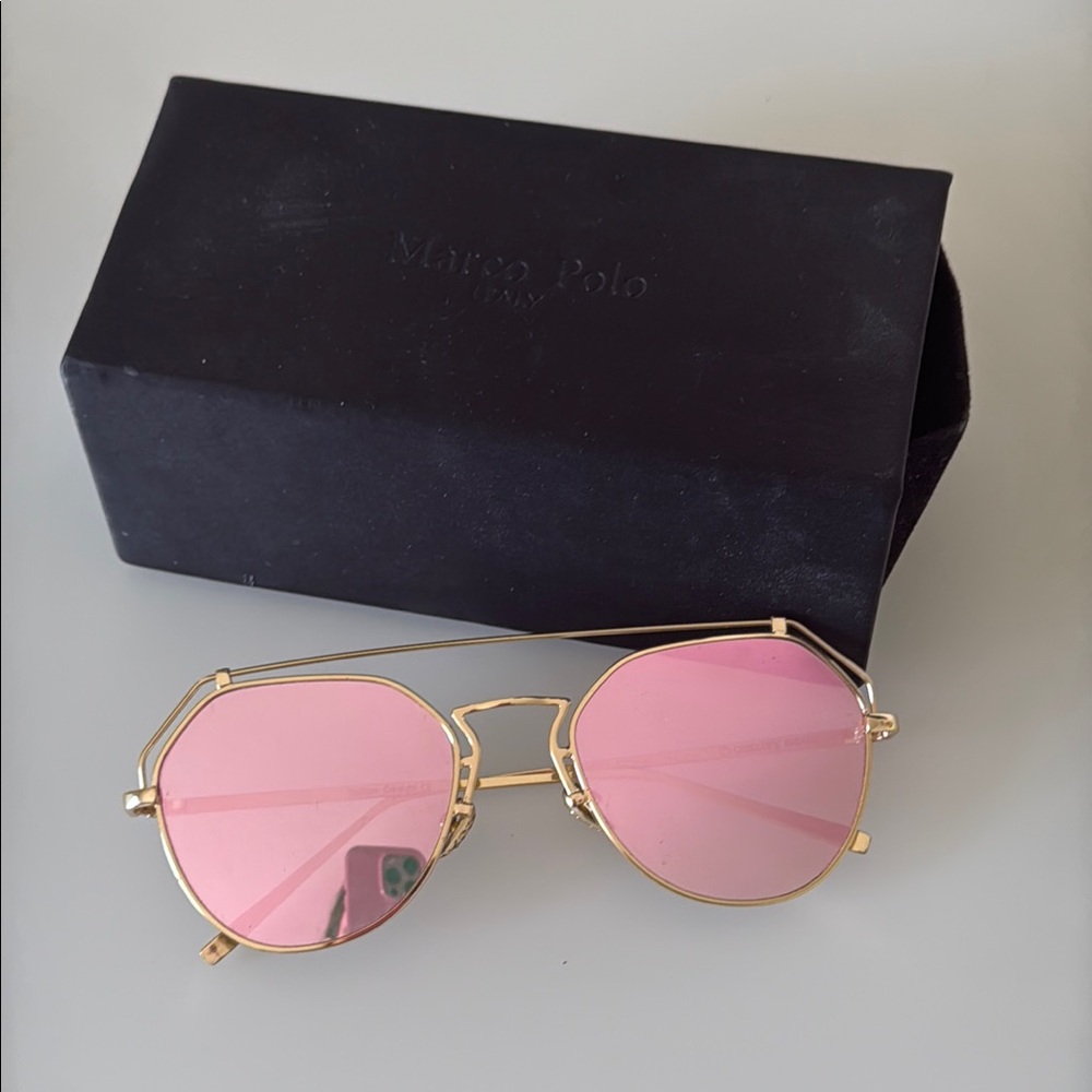 Gold Frame Sunglasses with Pink Lenses